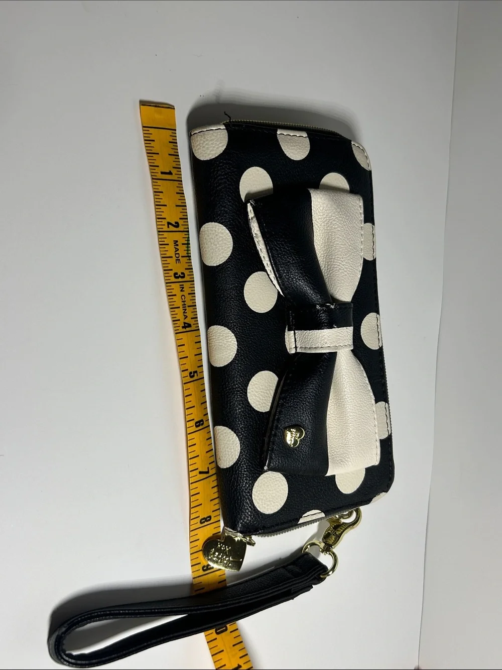 Betsey Johnson Black & Cream Polka Dot Bow Wristlet